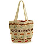 Beaded Straw Tote Bag